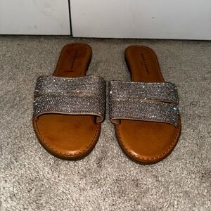 Sparkle Silver and Tan Slide Sandals